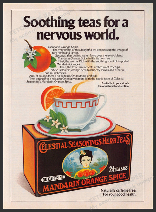 Celestial Seasonings Mandarin Orange Spice 1980s Print Advertisement 1983 Fetch-the-Paper