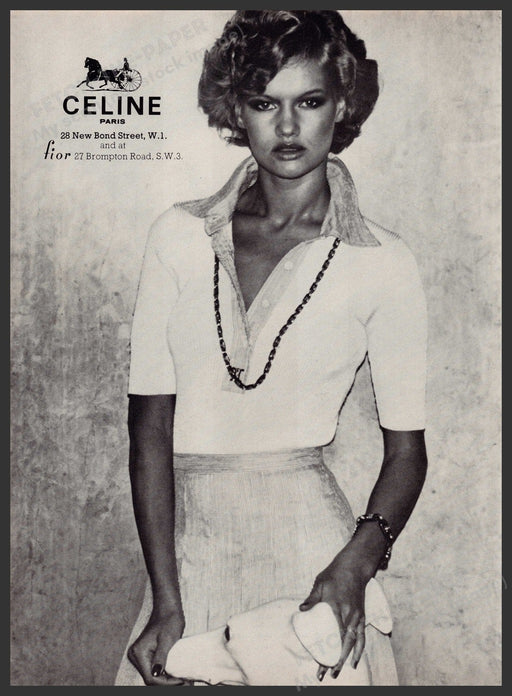 Celine Clothing 1970s Print Advertisement Ad 1977 Dog Statue Model Fetch-the-Paper