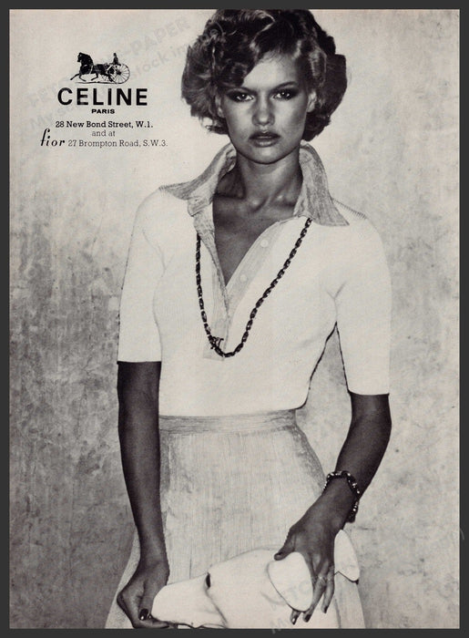 Celine Clothing 1970s Print Advertisement Ad 1977 Dog Statue Model Fetch-the-Paper