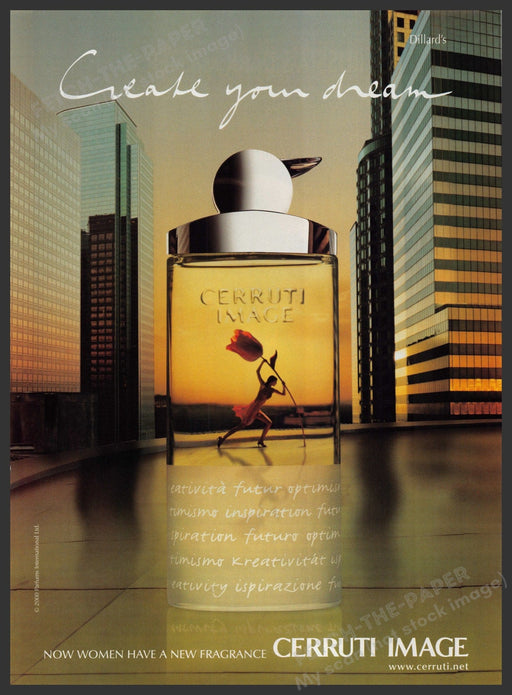 Cerruti Image Fragrance 2000s Print Advertisement Ad 2000 Tulip City Buildings Fetch-the-Paper