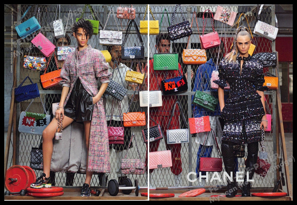 Chanel 2010s Print Advertisement (2 page) 2014 Cara Delevingne & Binx Walton Chanel