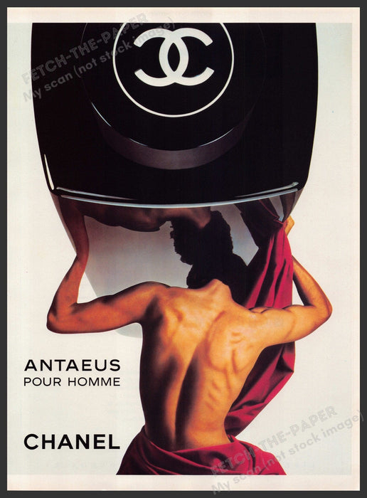 Chanel Antaeus Pour Homme 1980s Print Advertisement Ad 1986 Muscle Back Fetch-the-Paper