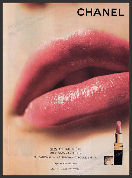 Chanel Aqualumiere Lipstick 2000s Print Advertisement 2004 Full Glossy Lips Fetch-the-Paper
