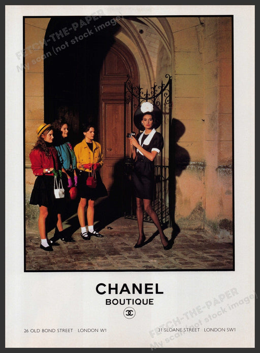 Chanel Boutique Clothing 1980s Print Advertisement Ad 1988 Legs Hosiery Fetch-the-Paper