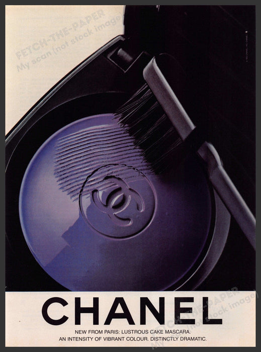 Chanel Cosmetics 1980s Print Advertisement 1984 Purple Lustrous Cake Mascara Fetch-the-Paper