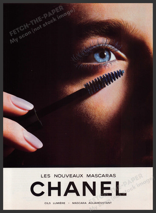 Chanel Cosmetics Mascara 1980s Print Advertisement Ad 1988 Blue Eyes Fetch-the-Paper