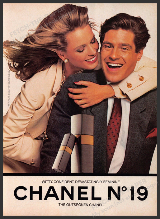 Chanel No. 19 1980s Print Advertisement 1984 Witty Confident Feminine Fetch-the-Paper
