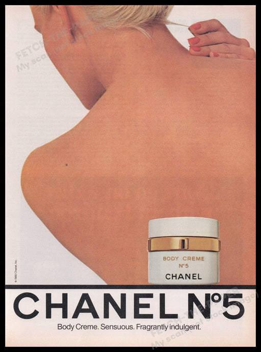 Chanel No. 5 1980s Print Advertisement Ad 1980 Body Cream Bare Back Fetch the Paper!