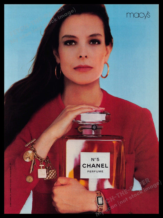 Chanel No. 5 Perfume 1980s Print Advertisement Ad 1987 Model with Large Bottle Fetch-the-Paper