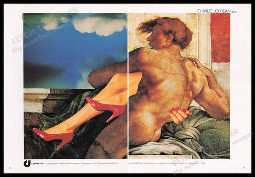 Charles Jourdan Shoes 1980s Print Advertisement (2 pages) 1982 Illustration U.K. Fetch the Paper!