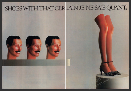 Charles Jourdan Shoes 1980s Print Advertisement (2 pages) 1982 Legs Unique Heads Fetch the Paper!