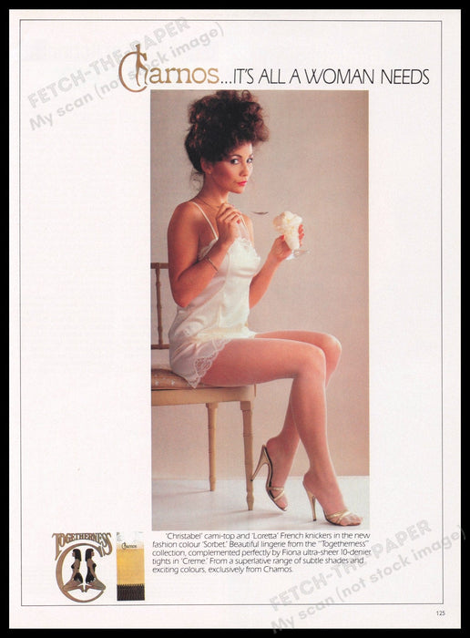 Charnos Lingerie 1980s Print Advertisement Ad 1982 Legs Eating Ice Cream Fetch the Paper!