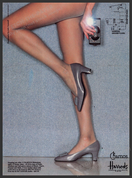 Charnos Rhinestone Hosiery 1980s Print Advertisement Ad 1980 Legs Camera Fetch-the-Paper
