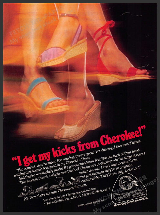 Cherokee Shoes 1980s Print Advertisement 1981 "I get my kicks from Cherokee!" Cherokee