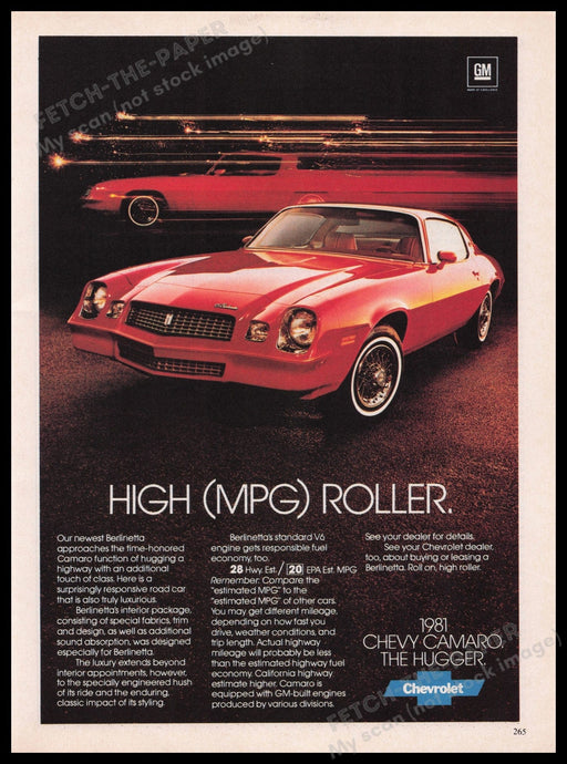 Chevrolet Camaro 1980s Print Advertisement Ad 1981 Fetch the Paper!