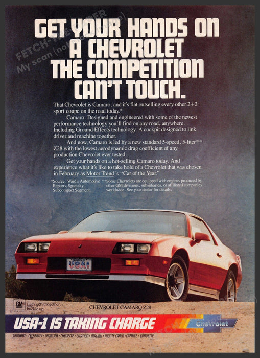 Chevrolet Camaro Car 1980s Print Advertisement 1982 "Competition can't touch" Fetch-the-Paper