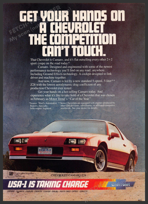 Chevrolet Camaro Car 1980s Print Advertisement 1982 "Competition can't touch" Fetch-the-Paper
