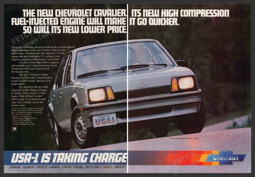 Chevrolet Cavalier 1980s Print Advertisement (2 page) 1983 Car Fetch-the-Paper