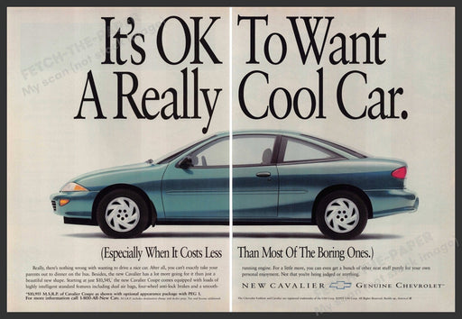 Chevrolet Cavalier 1990s Print Advertisement (2 pages) 1995 "A really cool car" Chevrolet Cavalier