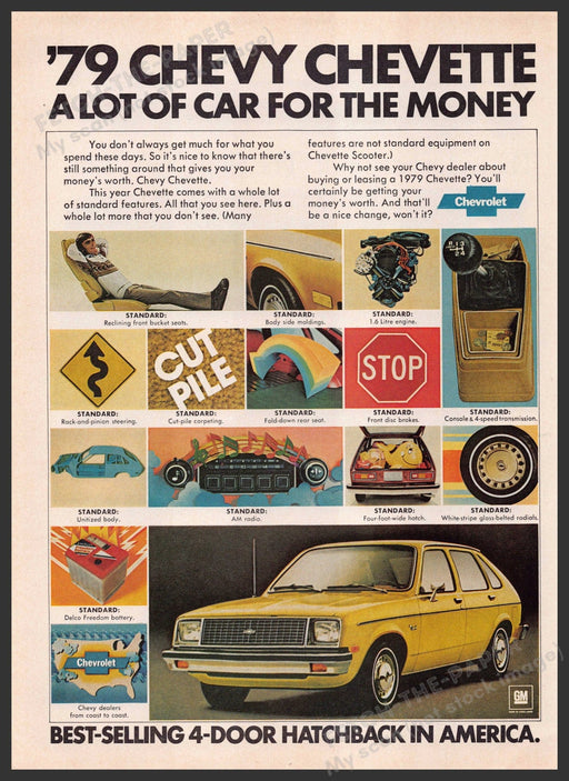 Chevrolet Chevette 1970s Print Advertisement 1979 Best-Selling Hatchback Fetch-the-Paper