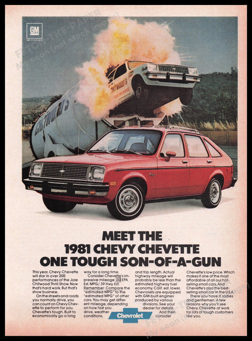 Chevrolet Chevette Car 1980s Print Advertisement Ad 1980 One tough son-of-a-gun Fetch the Paper!