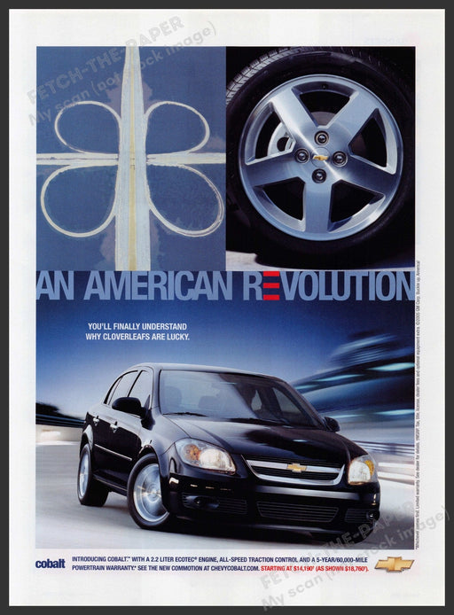 Chevrolet Cobalt Car 2000s Print Advertisement 2005 "An American revolution" Fetch-the-Paper