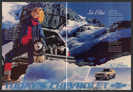 Chevrolet S-10 Blazer 1980s Print Advertisement (2 pg Centerfold) 1986 Husky Dog Fetch-the-Paper