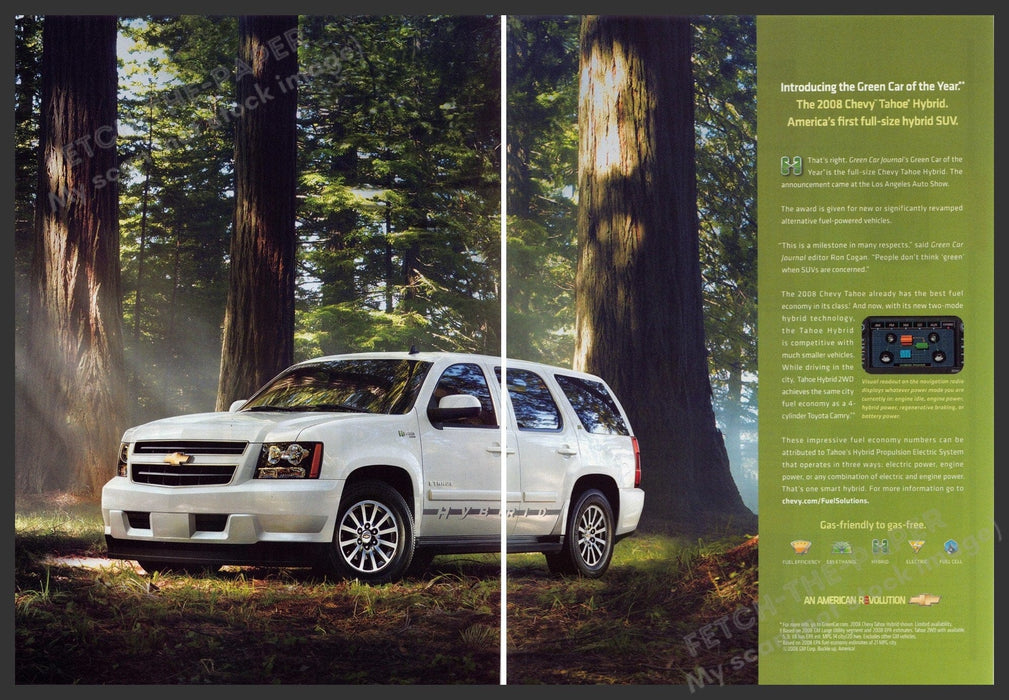 Chevy Tahoe Hybrid 2000s Print Advertisement (2 pages) 2008 "Green car of year" Chevrolet