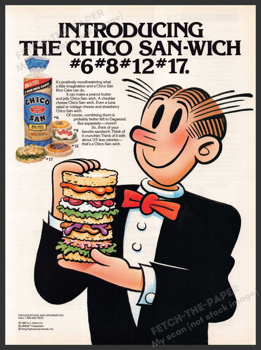 Chico San-wich 1980s Print Advertisement Ad 1987 Rice Cakes Chico San-wich