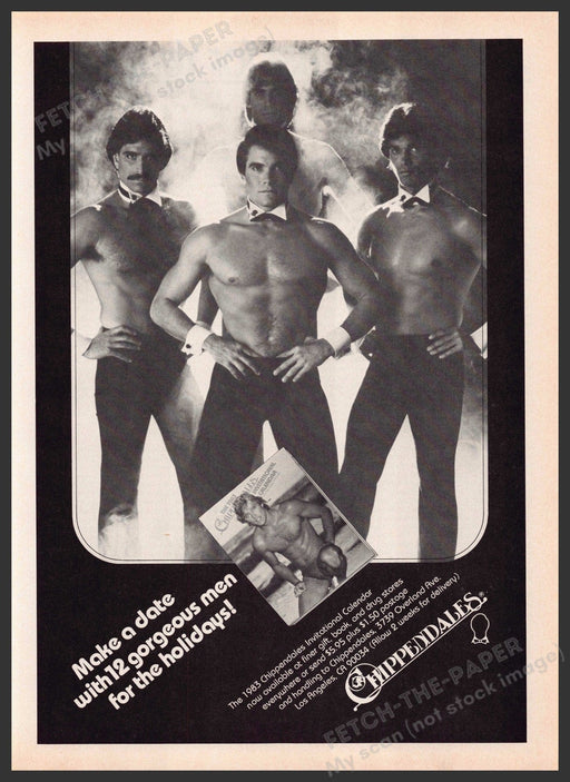 Chippendales Male Dancers 1980s Print Advertisement 1982 Holidays Fetch-the-Paper