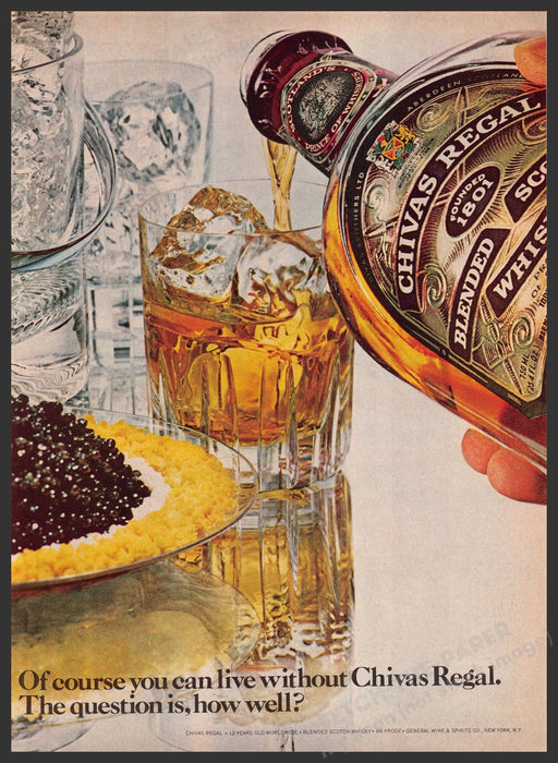 Chivas Regal 1970s Print Advertisement 1979 Pouring Ice Glass Fetch-the-Paper