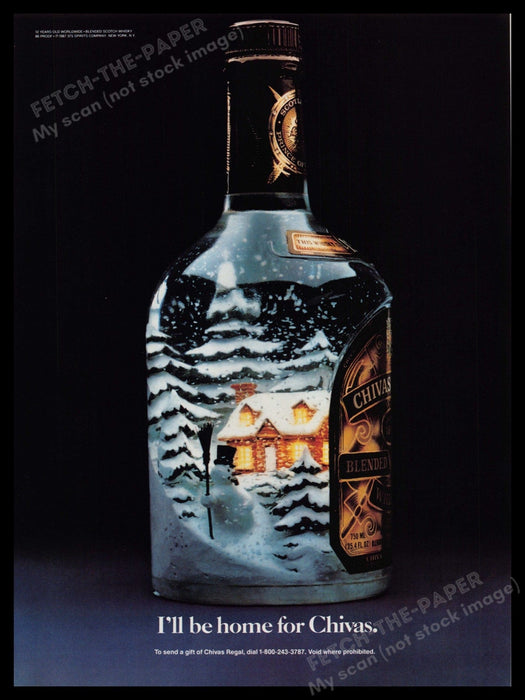 Chivas Regal 1980s Print Advertisement Ad 1987 "I'll be home for Chivas" Fetch-the-Paper