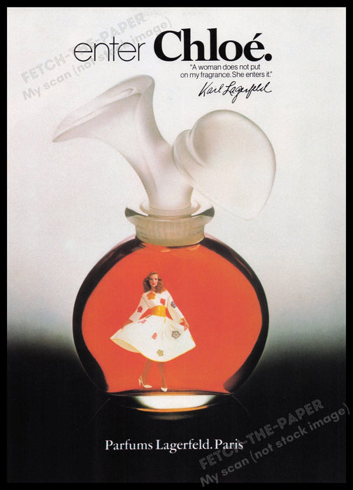Chloe Karl Lagerfeld 1980s Print Advertisement Ad 1982 Promo Advertisement Fetch the Paper!