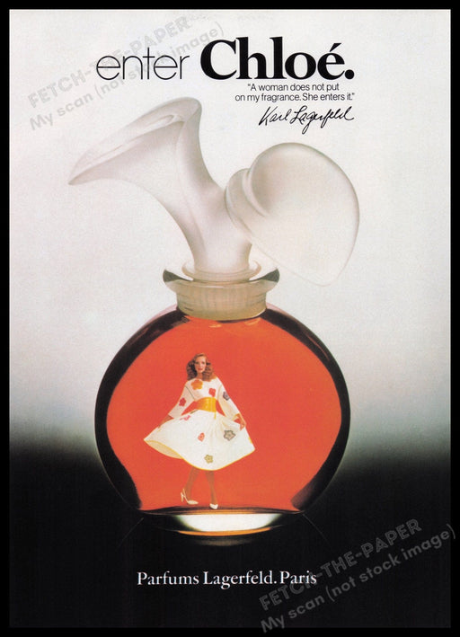 Chloe Karl Lagerfeld 1980s Print Advertisement Ad 1982 Promo Advertisement Fetch the Paper!