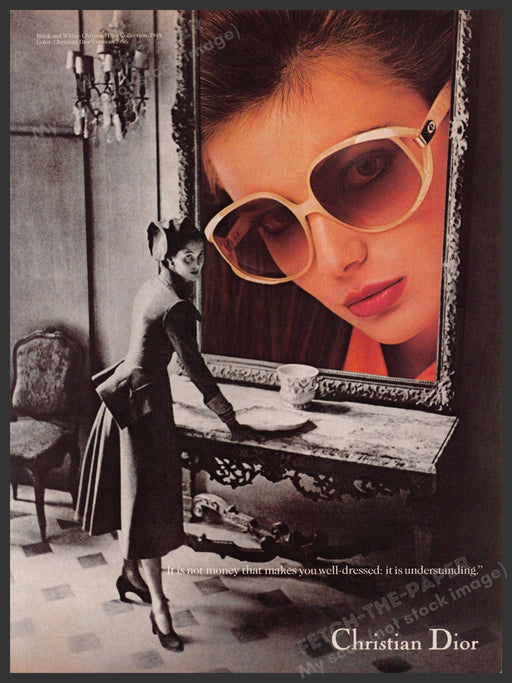 Christian Dior Eyewear 1980s Print Advertisement 1986 Legs Side Table Mirror Fetch-the-Paper