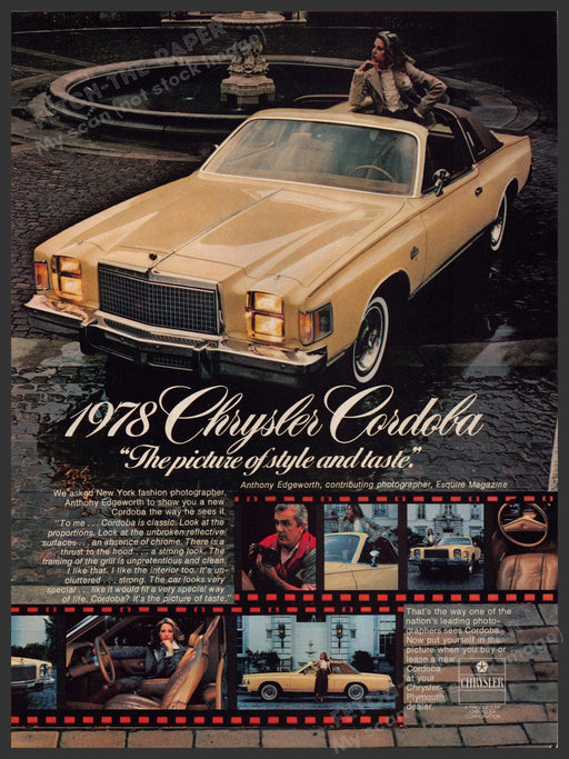 Chrysler Cordoba Car 1970s Print Advertisement 1978 "Picture of style & taste" Fetch-the-Paper