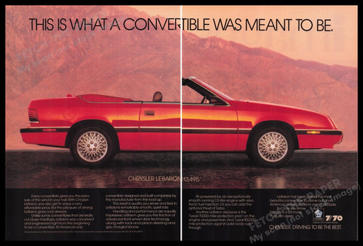 Chrysler LeBaron Red Convertible Car 1980s Print Advertisement (2 pages) 1988 Fetch the Paper!