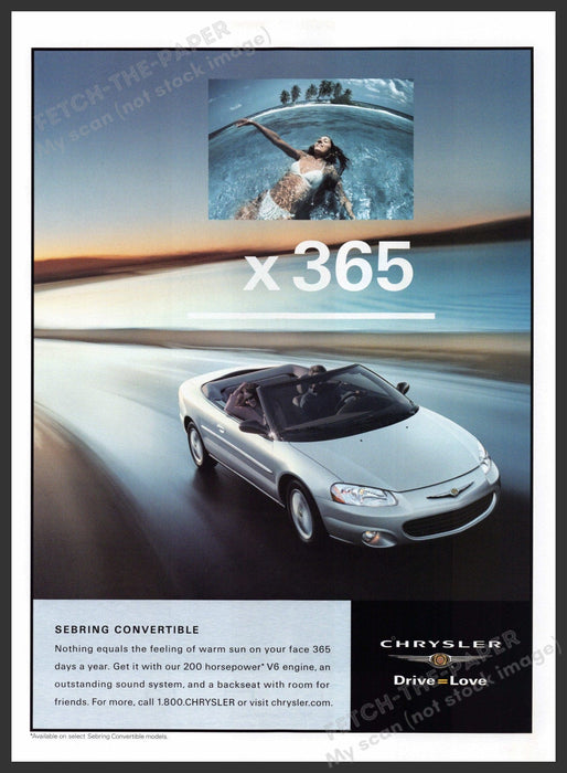 Chrysler Sebring Convertible 2000s Print Advertisement 2002 Girl Pool x 365 Fetch-the-Paper