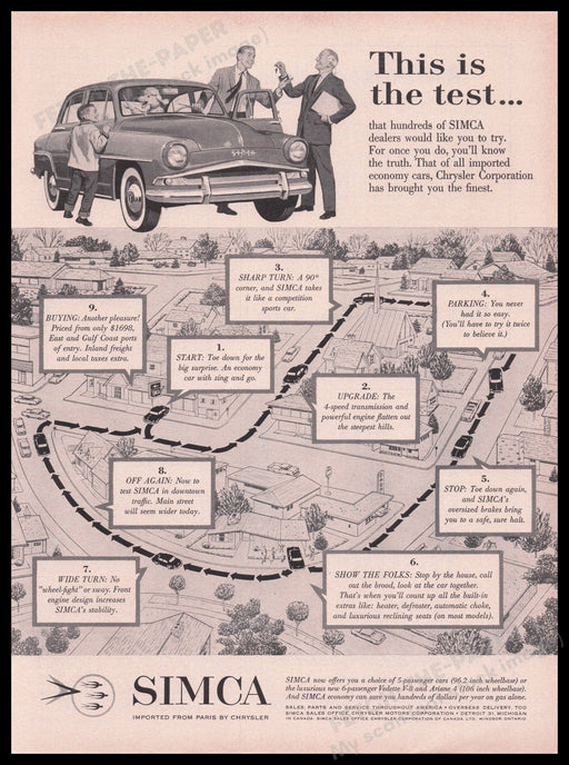 Chrysler Simca Imported from Paris Car 1950s Print Advertisement Ad 1959 Fetch the Paper!