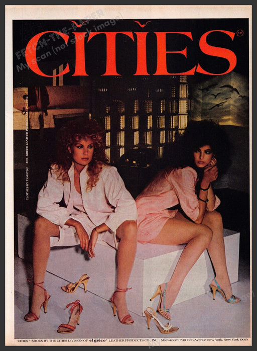 Cities Shoes 1980s Print Advertisement 1982 Legs Girls Cube City Night Lights Fetch-the-Paper