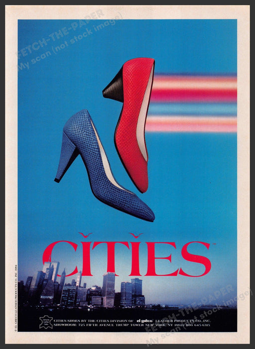 Cities Shoes 1980s Print Advertisement 1984 NYC Skyline Twin Towers Fetch-the-Paper