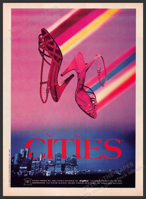 Cities Shoes 1980s Print Advertisement 1984 Twin Towers NYC Colorful Fetch-the-Paper