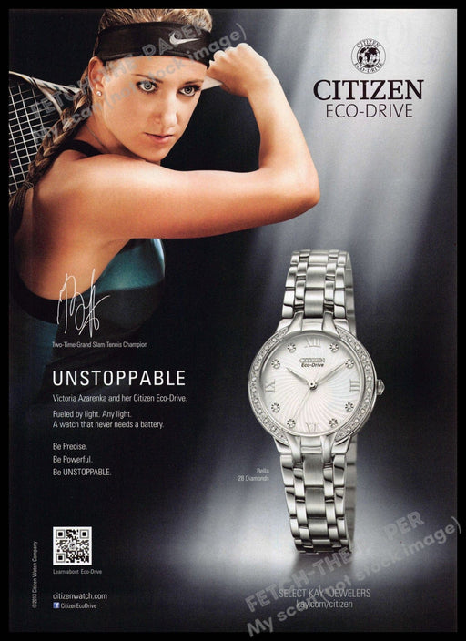 Citizen Eco-Drive 2010s Magazine Print Advertisement 2013 Victoria Azarenka Citizen Eco-Drive