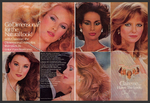 Clairesse Hair Cheryl Tiegs 1980s Print Advertisement (2 page centerfold) 1981 Fetch-the-Paper