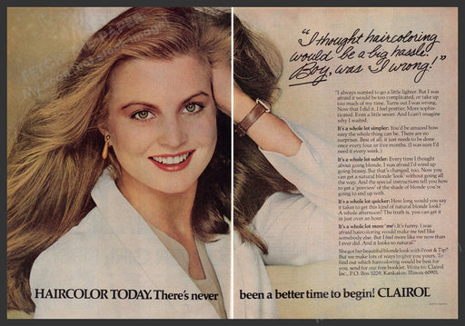 Clairol 1970s Print Advertisement (2 page) 1979 Hair Coloring Fetch-the-Paper