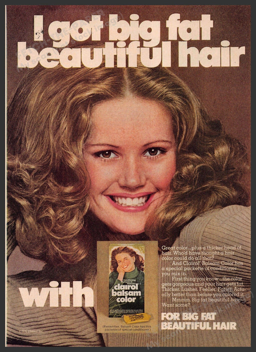 Clairol Balsam Color 1970s Print Advertisement 1976 Blonde Big Fat Hair Fetch-the-Paper