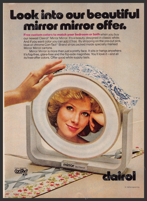 Clairol Con-tact Mirror 1970s Print Advertisement 1976 Makeup Table Fetch-the-Paper