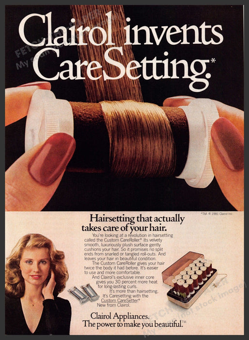 Clairol Custom CareRoller 1980s Print Advertisement 1981 Hair Curlers Fetch-the-Paper