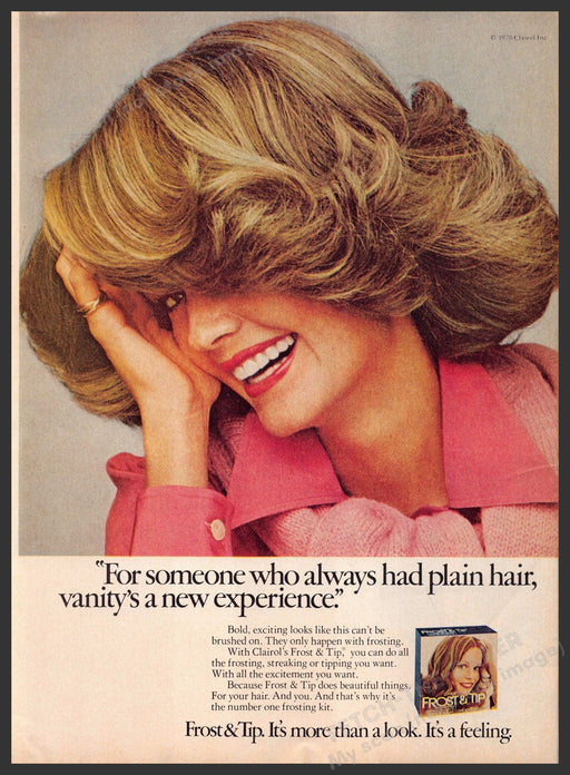 Clairol Frost & Tip 1970s Print Advertisement 1976 Blonde Frosting Hair Fetch-the-Paper