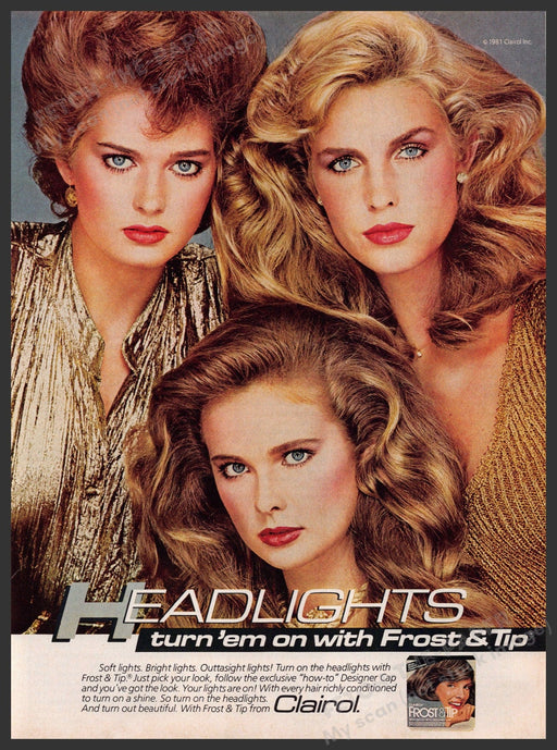 Clairol Frost & Tip 1980s Print Advertisement 1981 "Turn 'em on" Hair Blondes Fetch-the-Paper